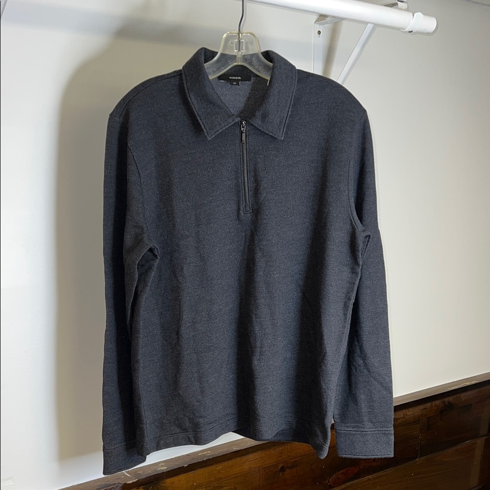 NWT Vince Men's Charcoal 1/4‎ Zip-Up Collared Sweater- S